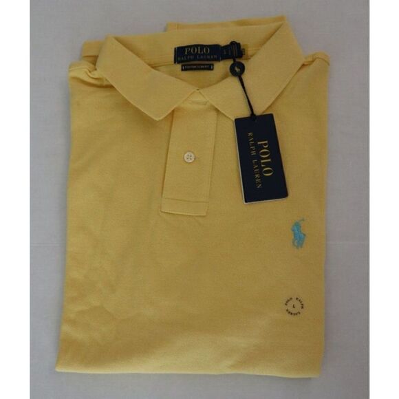 Polo Ralph Lauren Men Sz L Yellow Custom Slim Fit Cotton S/S Polo Shirt $90 - Picture 3 of 7